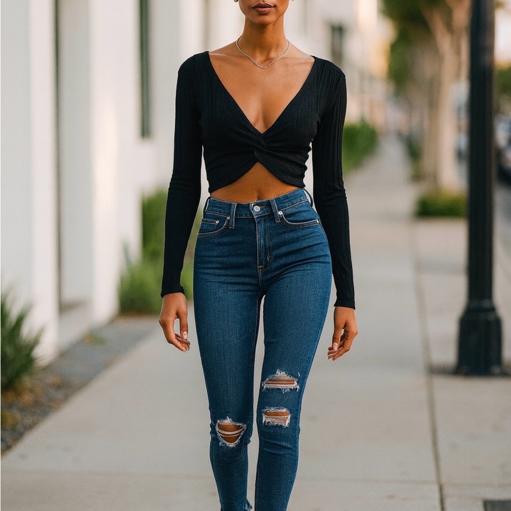 Chic Black Twist Front Crop Top